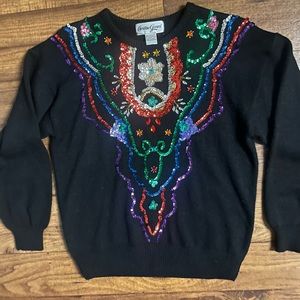 Christina Gerard • Vintage • Medium • STUNNING • Multi-Colors • Sequins •Sweater